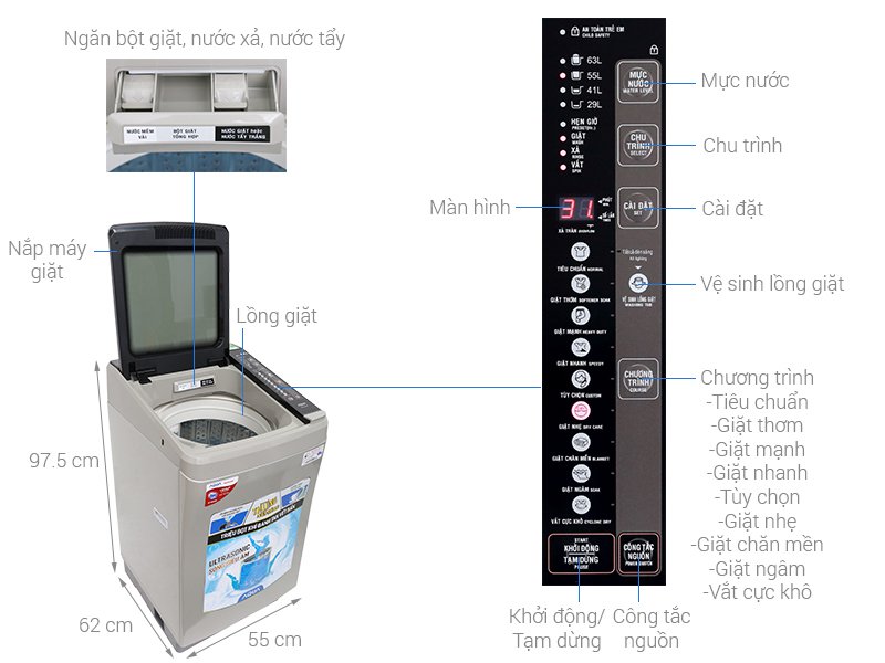 máy giặt aqua 8.5 kg aqw-u850bt