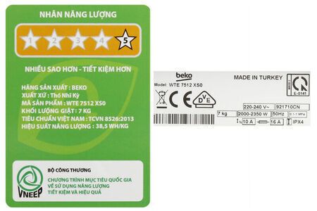 Máy giặt Beko Inverter 7 kg WTE 7512 XS0