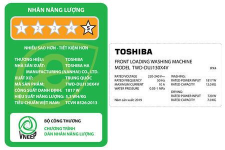 Máy giặt sấy Toshiba Inverter 12 Kg TWD-DUJ130X4V
