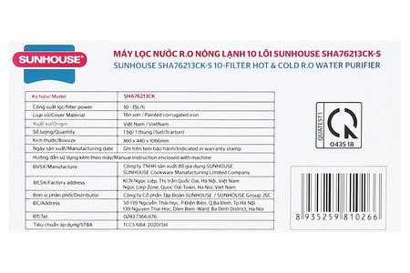 Máy lọc nước RO nóng lạnh Sunhouse SHA76213CK 10 lõi