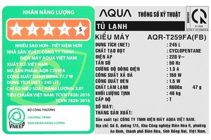 Tủ lạnh Aqua Inverter 245 lít AQR-T259FA(FB)