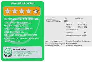 Tủ lạnh Electrolux 45 lít EUM0500AD-VN