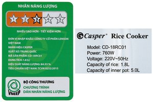 Nồi cơm điện tử 1.8 lít Casper CD-18RC01