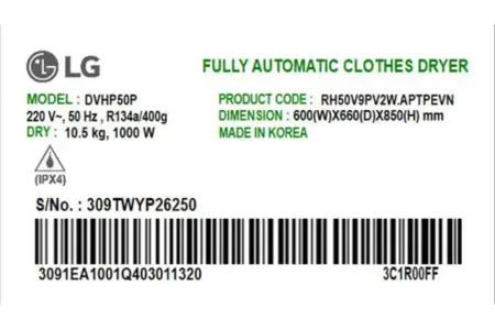 Máy sấy bơm nhiệt LG 10.5 Kg DVHP50P