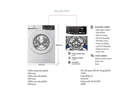 Máy giặt Electrolux Inverter UltimateCare 100 10 kg EWF1025DQWB