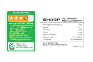 Máy giặt Sharp 12 kg ES-W12NV-GY