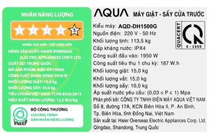 Máy giặt sấy Aqua Inverter giặt 15 kg - sấy 10 kg AQD-DH1500G PP