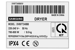 Máy sấy bơm nhiệt Samsung 9 Kg DV90T7240BB/SV