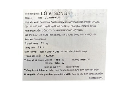 Lò vi sóng có nướng inverter Panasonic NN-GD37HBYUE 23 lít