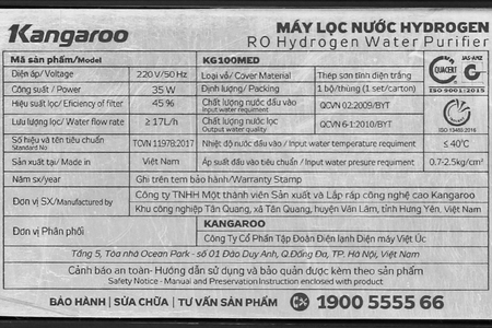 Máy lọc nước RO Hydrogen Kangaroo KG100MED 5 lõi