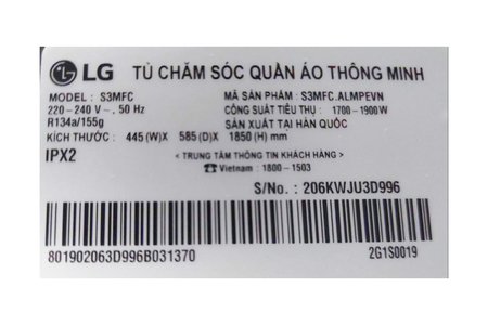 Tủ chăm sóc quần áo thông minh LG Styler Inverter 3 móc S3MFC