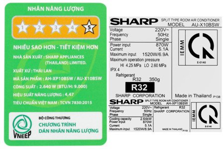 Máy lạnh Sharp Inverter 1.5 HP AH-XP13BSW