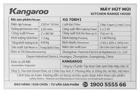Máy hút mùi âm tủ Kangaroo KG70BH1