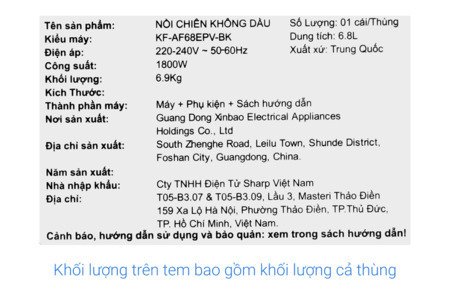 Nồi chiên không dầu Sharp KF-AF68EPV-BK 6.8 lít