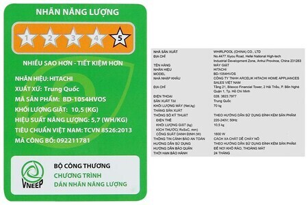 Máy giặt Hitachi Inverter 10.5 kg BD-1054HVOS