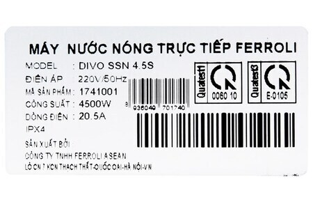 Máy nước nóng trực tiếp Ferroli 4500W Divo SSN 4.5S