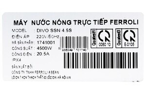 Máy nước nóng trực tiếp Ferroli 4500W Divo SSN 4.5S