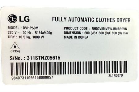 Máy sấy bơm nhiệt LG 10.5 kg DVHP50M