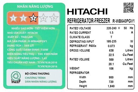 Tủ lạnh Hitachi Inverter 569 lít Multi Door R-WB640PGV1 GMG