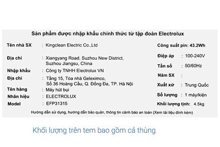 Máy hút bụi không dây Electrolux EFP31315