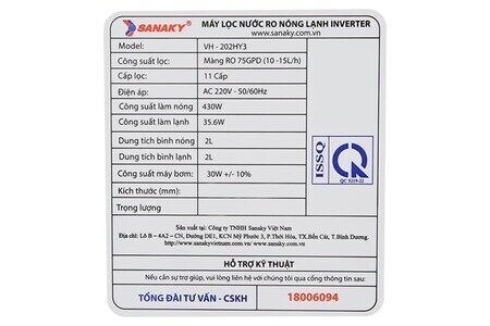 Máy lọc nước RO nóng nguội lạnh Sanaky Inverter VH202HY3 11 lõi
