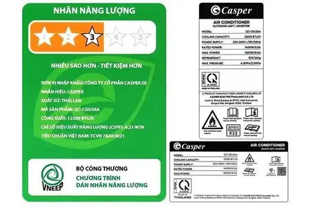 Máy Lạnh Casper Inverter 1.5 HP QC-12IU36A