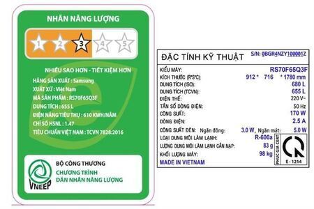 Tủ lạnh Samsung Inverter 655 lít Side By Side RS70F65Q3FSV