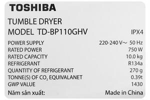 Máy sấy bơm nhiệt Toshiba 10 kg TD-BP110GHV(MG)