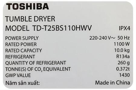 Máy sấy bơm nhiệt Toshiba 10 kg TD-T25BS110HWV(MG)