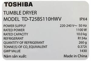 Máy sấy bơm nhiệt Toshiba 10 kg TD-T25BS110HWV(MG)