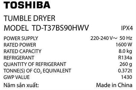 Máy sấy bơm nhiệt Toshiba 8 kg TD-T37BS90HWV(WT)
