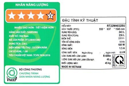 Tủ lạnh Samsung Inverter 236 lít RT22M4032BU/SV