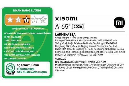 Google Tivi Xiaomi A 4K 65 inch L65MB-ASEA 2026