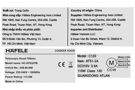 Máy hút mùi âm tủ Hafele HC-H7032TB (538.86.098)