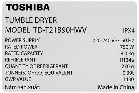 Máy sấy bơm nhiệt Toshiba 8 kg TD-T21B90HWV(MG)
