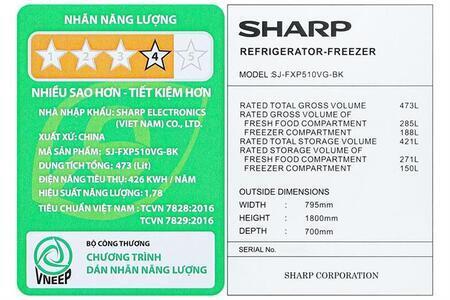 Tủ lạnh Sharp Inverter Multi Door 421 lít SJ-FXP510VG-BK