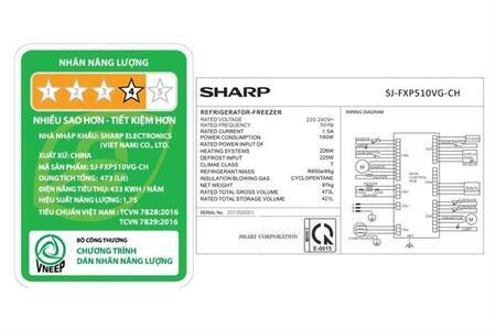Tủ lạnh Sharp Inverter Multi Door 421 lít SJ-FXP510VG-CH