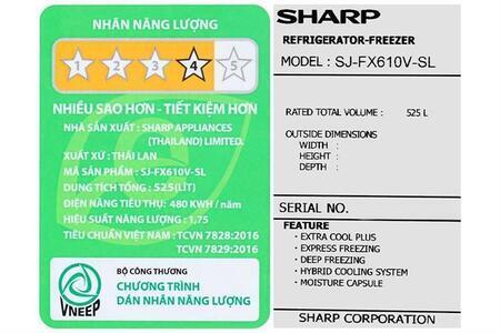 Tủ lạnh Sharp Inverter 525 lít Multi Door SJ-FX610V-SL