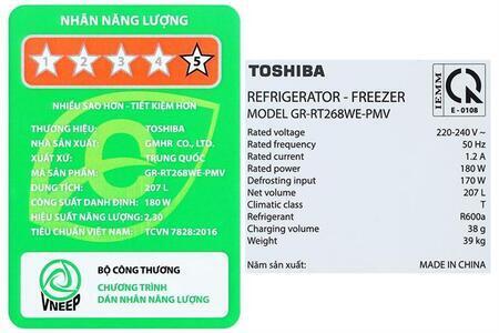 Tủ lạnh Toshiba Inverter 207 lít GR-RT268WE-PMV(68)