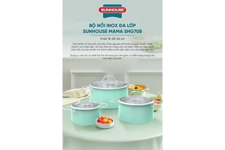 Bộ nồi inox đa lớp Mama SUNHOUSE SHG708