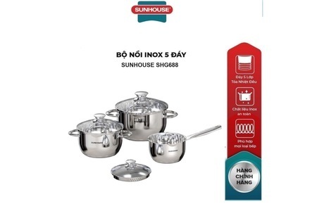 Bộ nồi inox 5 đáy Sunhouse SHG688 3 món