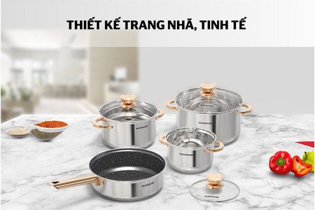 Bộ nồi chảo inox 5 đáy SUNHOUSE SHG789