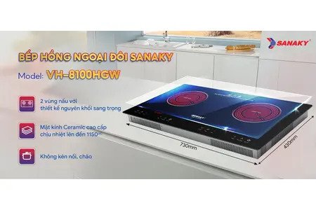 Bếp hồng ngoại đôi Sanaky VH-8100HGW
