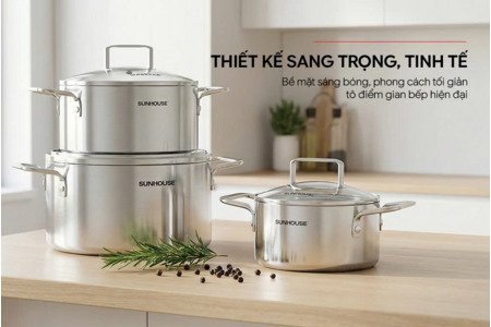Bộ nồi inox 304 liền đáy Healthy SUNHOUSE SHG705