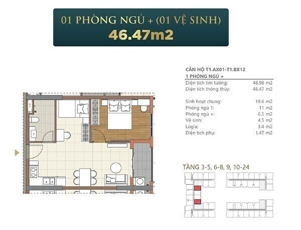Căn hộ 1 Phòng Ngủ