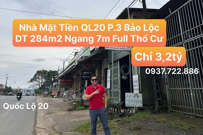 🎯 CHỈ 3.2 TỶ CÓ NGAY NHÀ MẶT TIỀN QL20 BẢO LỘC – 284M² FULL THỔ CƯ, NỞ HẬU