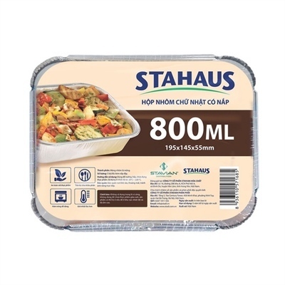 Hộp nhôm chữ nhật có nắp Stahaus 800ml (5 cái/gói) (sét)