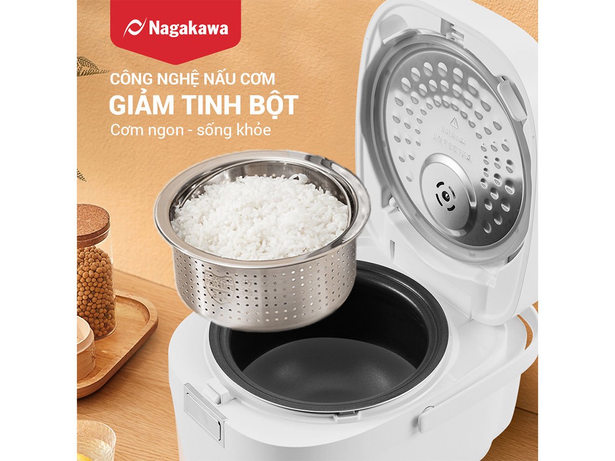 nồi cơm điện cao tần nagakawa nag0139 (1.2l, 12 chế độ nấu, giảm tinh bột)