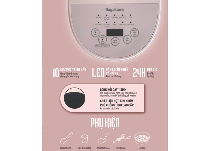 nồi cơm điện tử nagakawa nag0142 (1.5 lít) - màu sắc: ghi xám