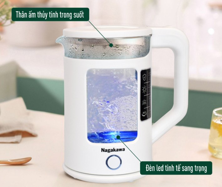ấm siêu tốc thủy tinh nagakawa nag0318 (1.7l - 1355w)